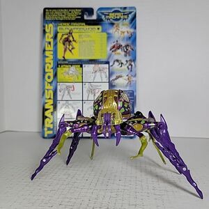 TRANSFORMERS - BEAST MACHINES - 2000 BLACK ARACHNIA - *COMPLETE W/ J HOOK CARD*